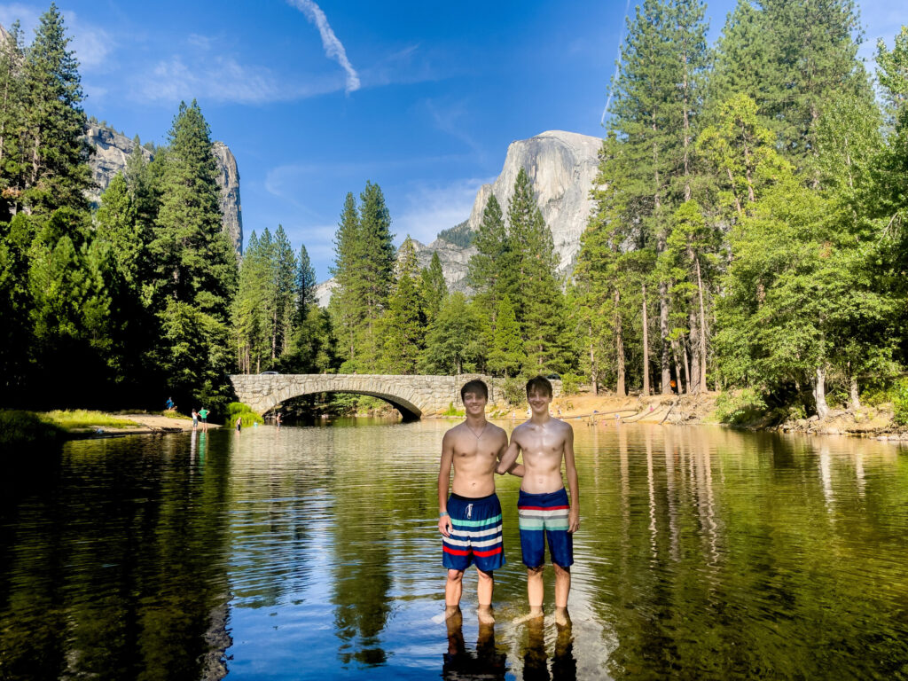 Boys in Merced River with Half Dome (2021)