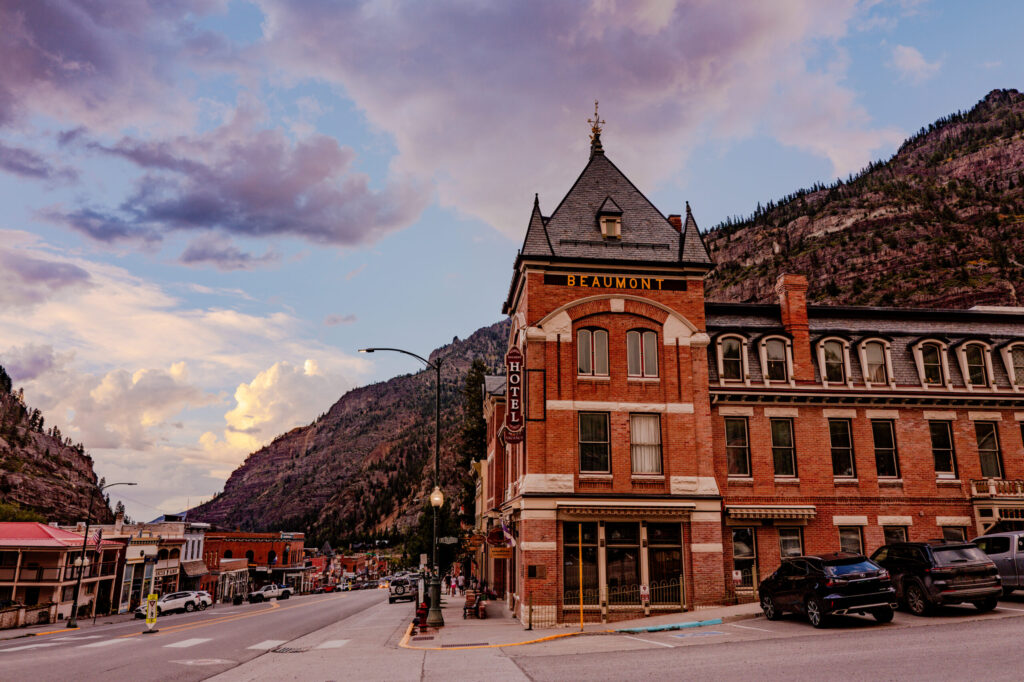 Historic Beaumont Hotel Facade & Main Street Twilight — Ouray, Colorado (2026)